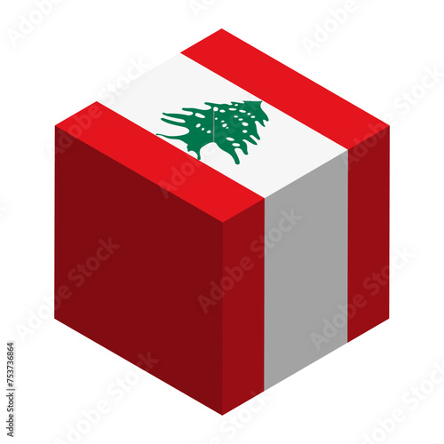 Lebanon flag - isometric 3D cube isolated on white background. Vector object.