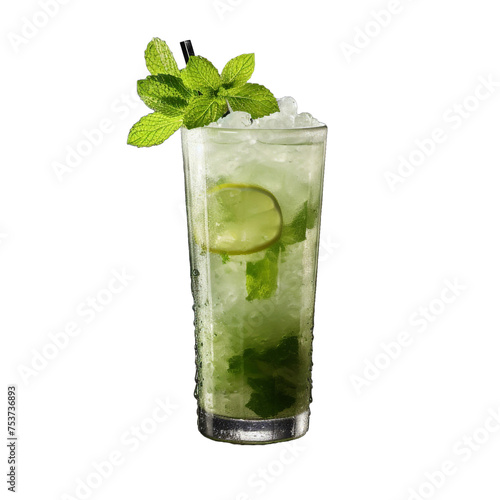 Tasty mint julep cocktail glass isolated on transparent background