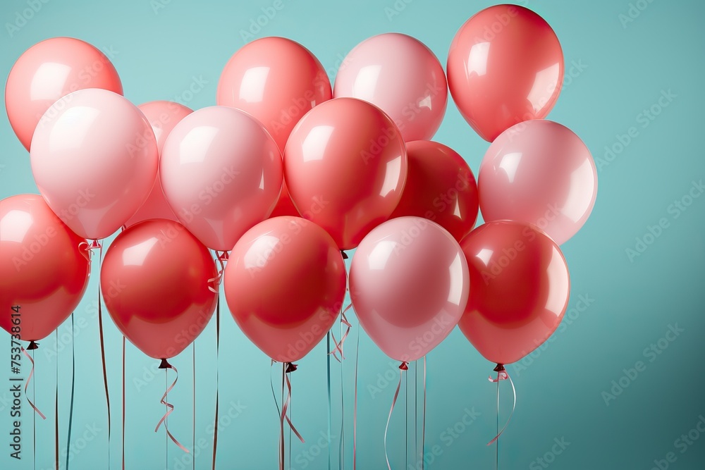 Red balloons on blue background, holiday background with balloons. Red balloons on blue background, holiday background with balloons.