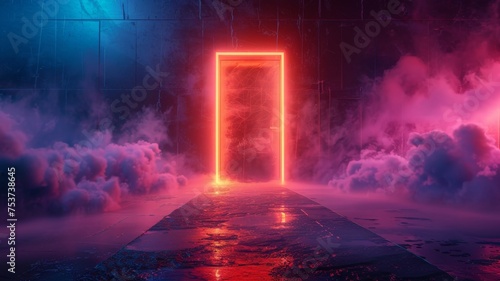 Digital art of a door to the future a pathway of bright prospects leading to business success