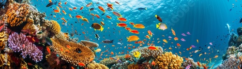 Vibrant coral reef teeming with marine life