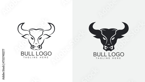 Bull, Cow, Angus, and Cattle Head Vector Icon Logo Template, outines, filled