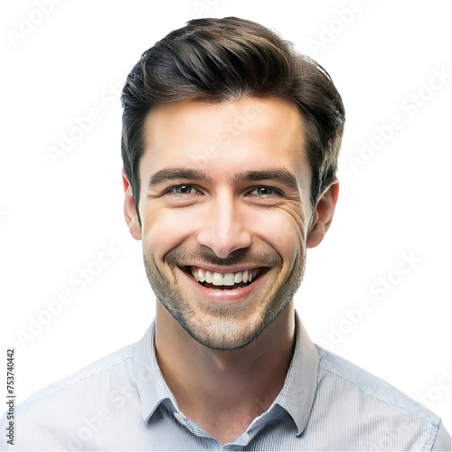 Portrait of young happy smiling man, isolated on transparent background.