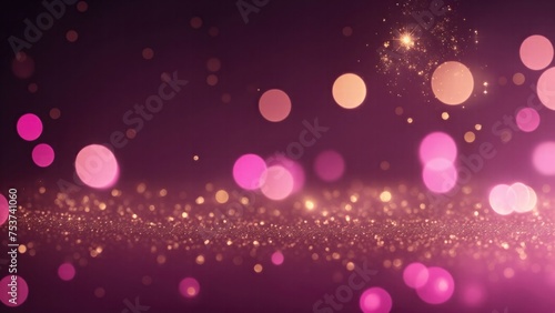 Pink and gold bokeh with elegant sparkling particles on dark background