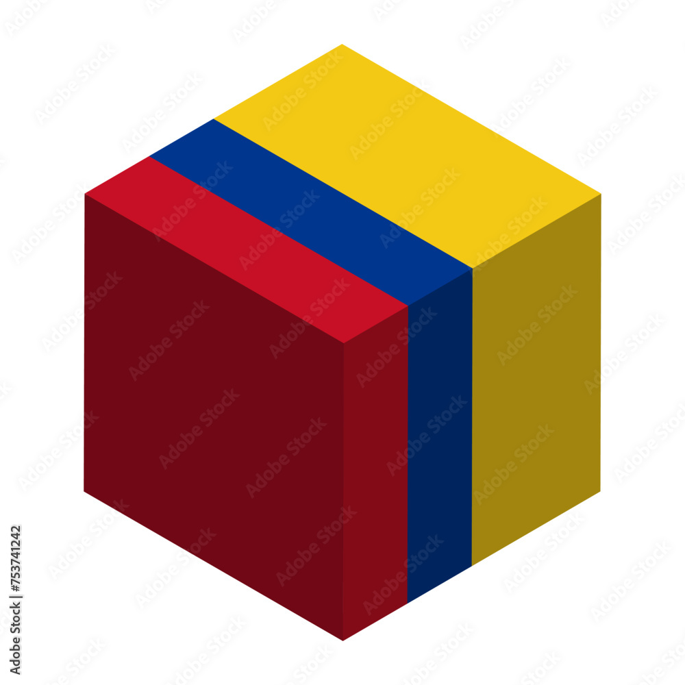 Colombia flag - isometric 3D cube isolated on white background. Vector object.