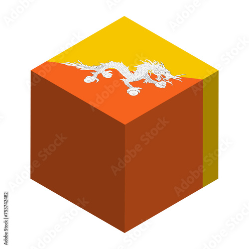 Bhutan flag - isometric 3D cube isolated on white background. Vector object.