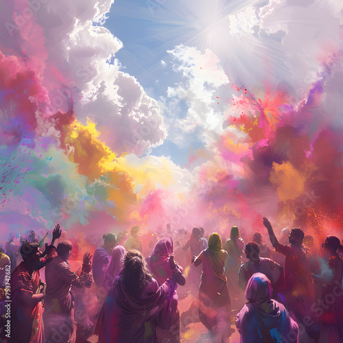 People celebrating holi in the city