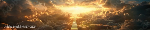 Infinite stairways in the clouds leading to unknown realms bathed in golden sunlight © Shutter2U