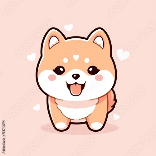 cute cartoon dog surrounded by heart icons and sticking out tongue. The dog is smiling and he is happy