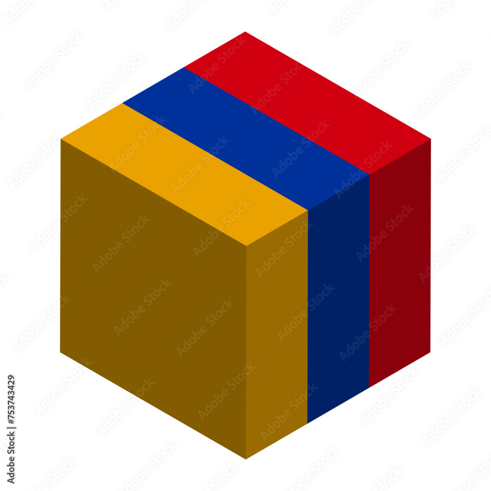 Armenia flag - isometric 3D cube isolated on white background. Vector object.