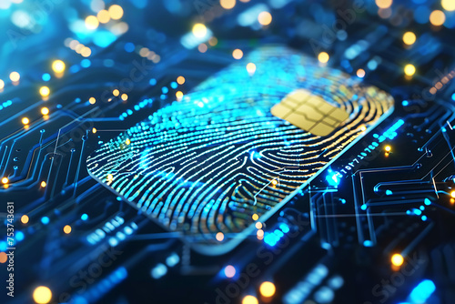 Bank Card Chip on Secure Circuit Board Background photo