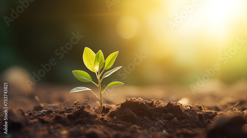 Young Plant with Sunlight, Planting a Tree.
