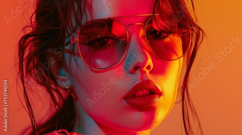 Beautiful girl with a pair off sunglasses in the studio 