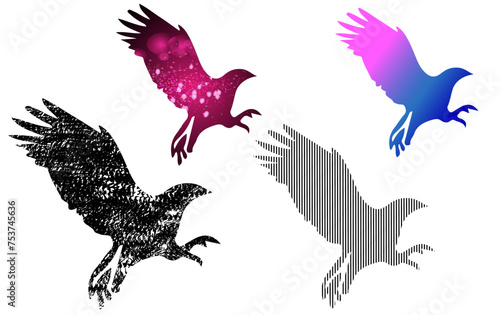 silhouette colorful flying eagle vector © shahzad