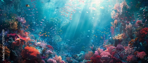 Obraz na płótnie Explore ethereal digital art showcasing mystical marine life and surreal underwater landscapes.