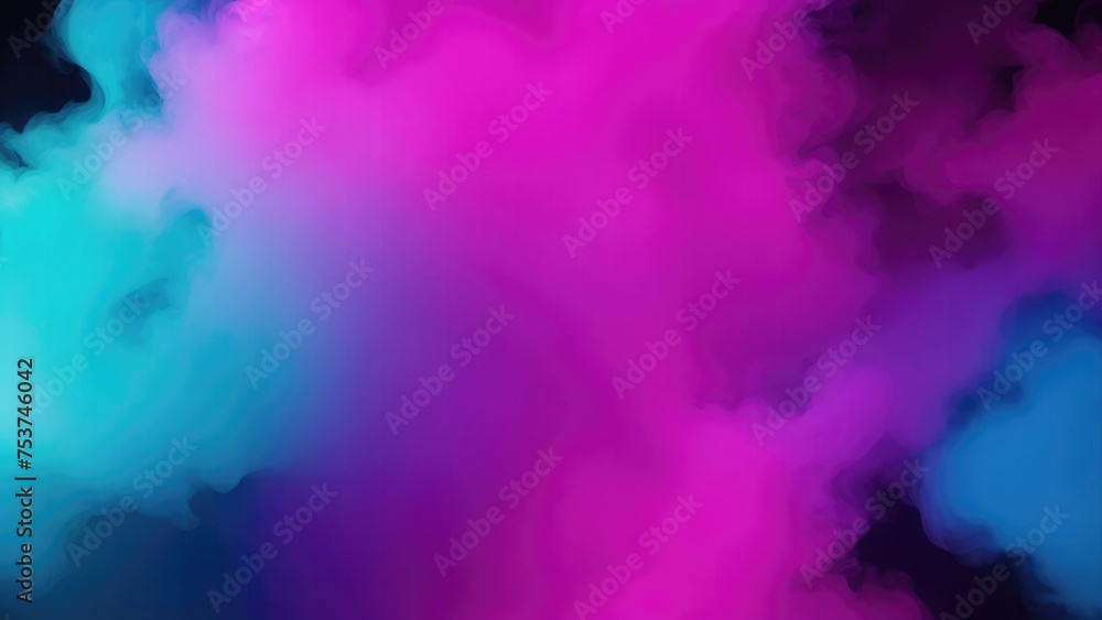 Pink, Teal, and purple colors Dramatic smoke and fog in contrast on a black background