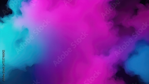 Pink  Teal  and purple colors Dramatic smoke and fog in contrast on a black background