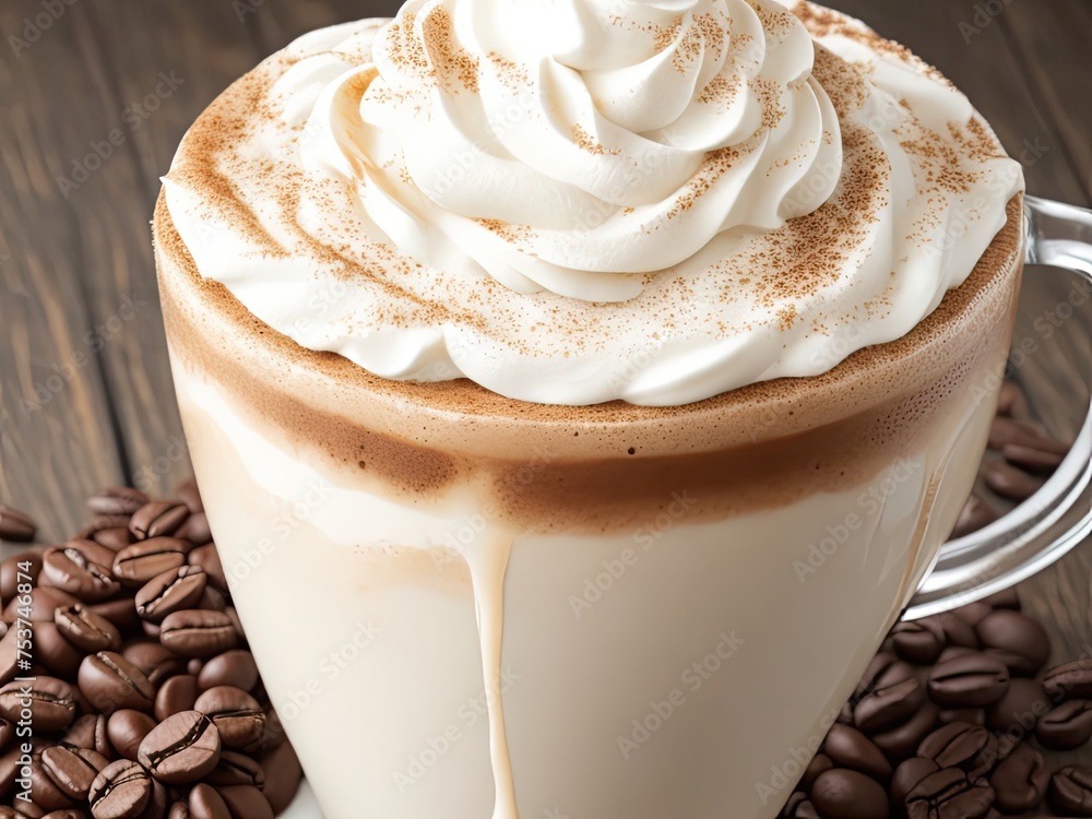 Free coffee beverage with tons of whipped cream in the picture Free coffee beverage with tons of whipped cream in the picture