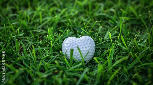 heart shaped golf ball on green grass background