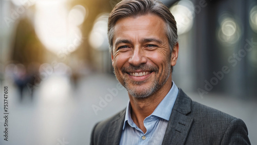Handsome middle aged man, confident businessman smiling