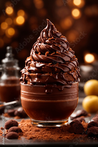 Chocolate icecream, realistic render  smoke,  dramatic lighting and cinematic lighting.