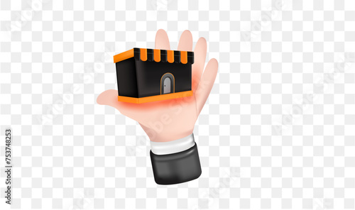 3D Building or shophouse in Isolated Hand. Vector Illustration.