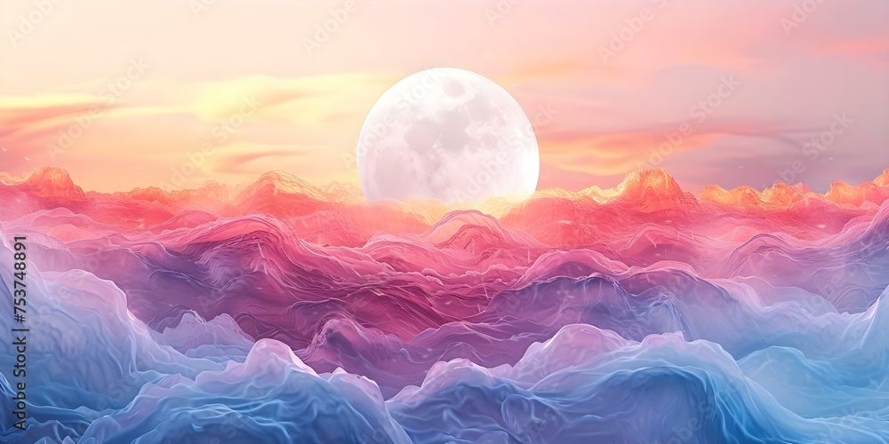 Colorfulsilkfloatinginsurrealcloudsaccompaniedbycelestialmoon. Concept Surreal Photography, Colorful Silks, Celestial Moon, Out-of-this-world Photoshoots, Dreamlike Imagery