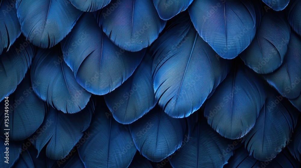 a close up of a blue bird's feathers with a lot of blue feathers on it's back. - obrazy, fototapety, plakaty 
