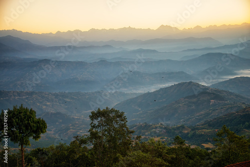 First Light on the Layered Mountain Ranges of Nagarkot, Nepal