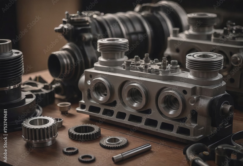 Engine valve car maintenance.The cylinder block of the four-cylinder engine. Disassembled motor vehicle for repair Engine valve car maintenance.The cylinder block of the four-cylinder engine. Disassembled motor vehicle for repair