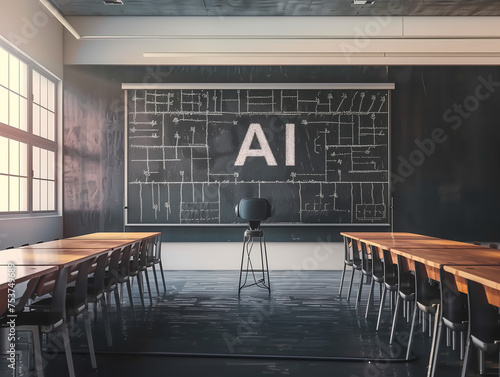 AI écris sur un tableau noir dans une salle de classe - Intelligence Artificielle Éducation et Technologie