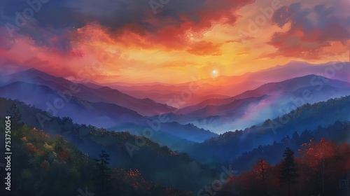 Smoky mountain sunset