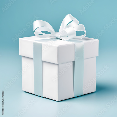 3d rendered gift pack with ribbon isolated on blue background. © Elbitaso