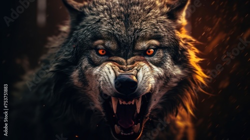 close up photo angry wolf background