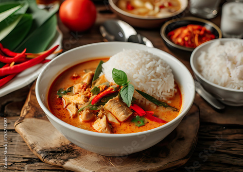 Red Curry, Thai Cuisine, angle view, ultra realistic food photography