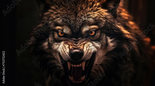 close up photo angry wolf background
