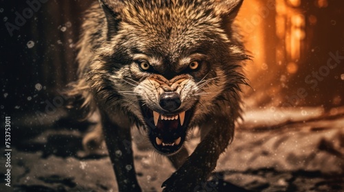 close up photo angry wolf background