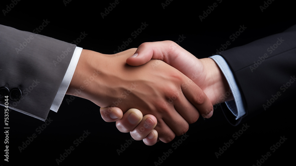 Business handshake isolated on black background