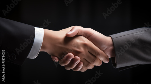 Business handshake isolated on black background