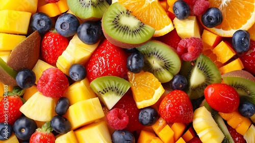 A variety of colorful fruits arranged for a fruit salad