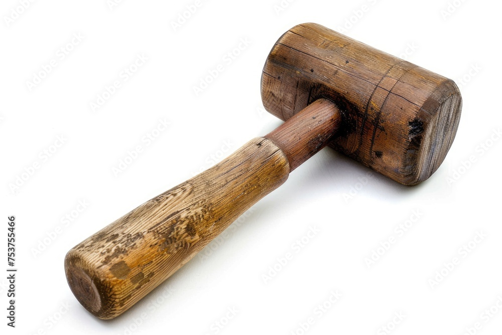 Antique Wooden Mallet for Carpenter's Shop. Vintage Collectable Tool to Build, Construct and Break. Isolated on White Background with Clipping Path