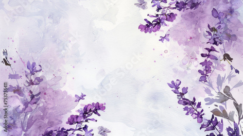 watercolor illustration of purple floral and leaf  with copy space suitable for invitation and editable. Generative AI