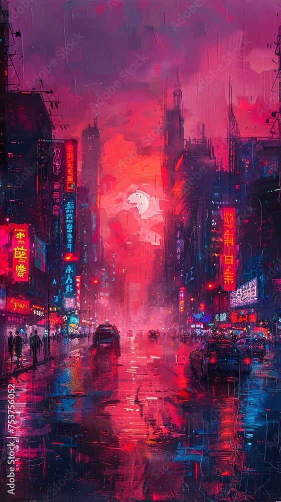 Create futuristic urban art with vintage maps, cultural motifs, and vibrant neon signs in cyberpunk city sketches.