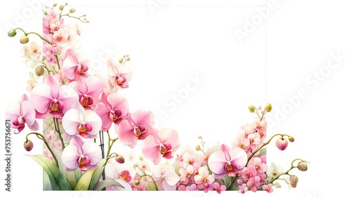 Fototapeta Naklejka Na Ścianę i Meble -  Watercolor of pink orchids for corner and border invitation