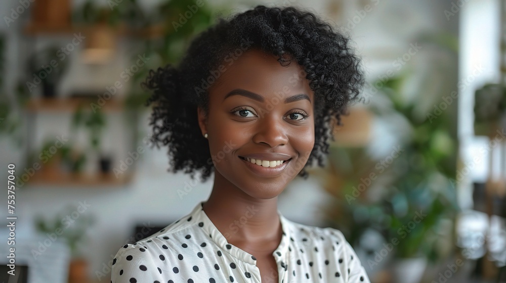 Fototapeta premium happy and smile with black woman in office for overtime