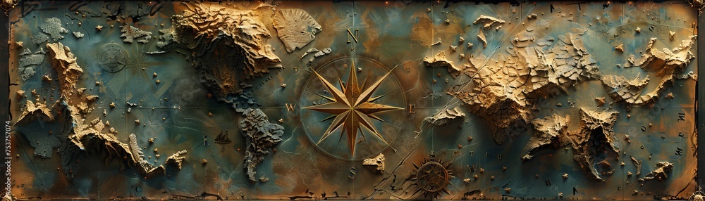 Obraz premium Explore mystical symbols and uncharted territories on vintage maps reimagined with fantasy elements and charm.