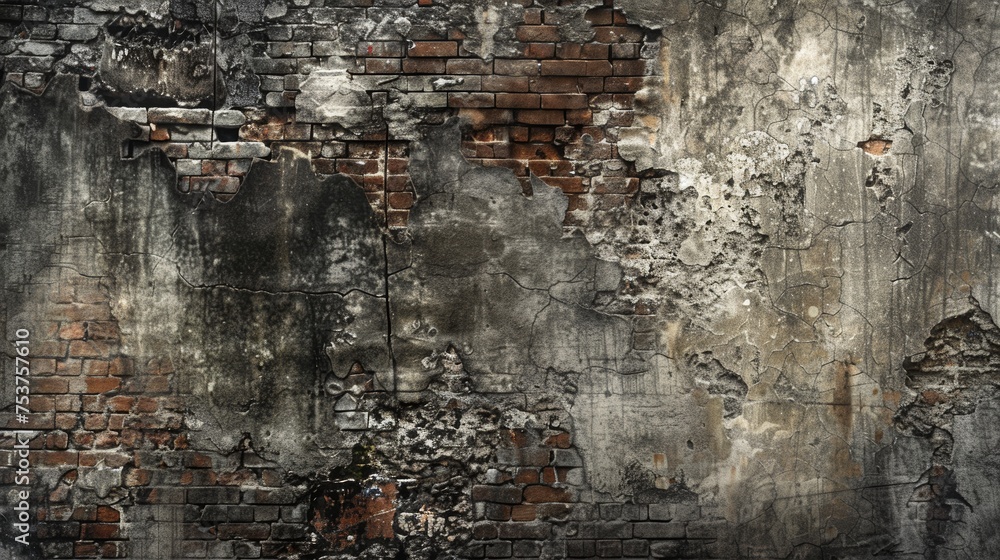 A crumbling old wall stands tall, its weathered bricks telling stories of the past. Rendered in a gritty, realistic style, this image captures the essence of history and decay 