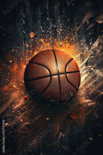 Close up basketball ball, sport theme suitable for greeting card, header, website, flyers preparation for Championship Game © Sunny