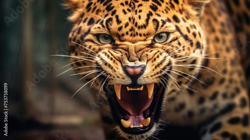 close up photo angry leopard background