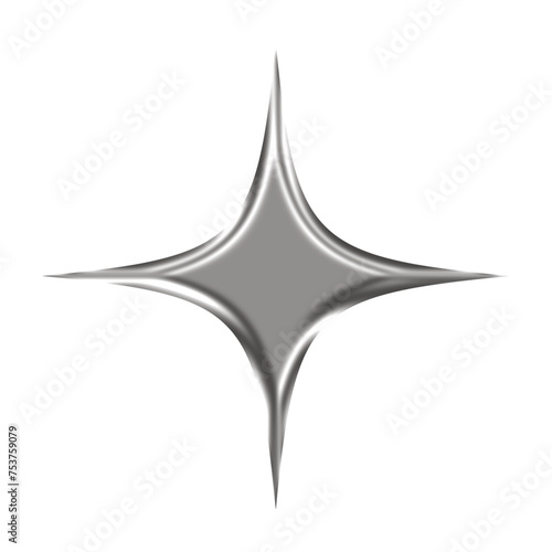 3d chrome sparkle star in y2k style isolated. Futuristic metal shining star. Cyber galaxy retro aesthetic.